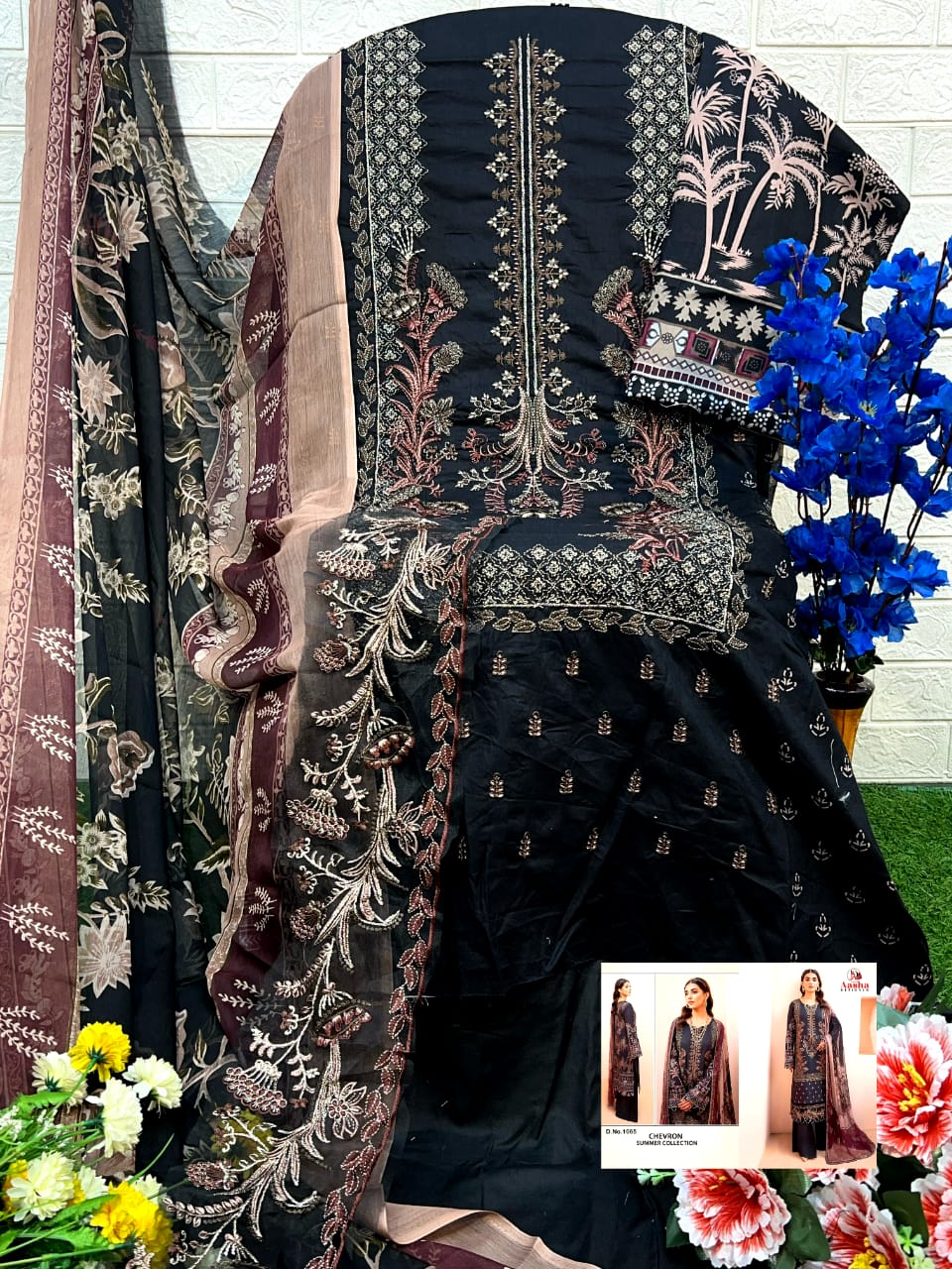 Chevron Summer Collection By Aasha Designer Embroidery Cotton Pakistani Suits Wholesale Online